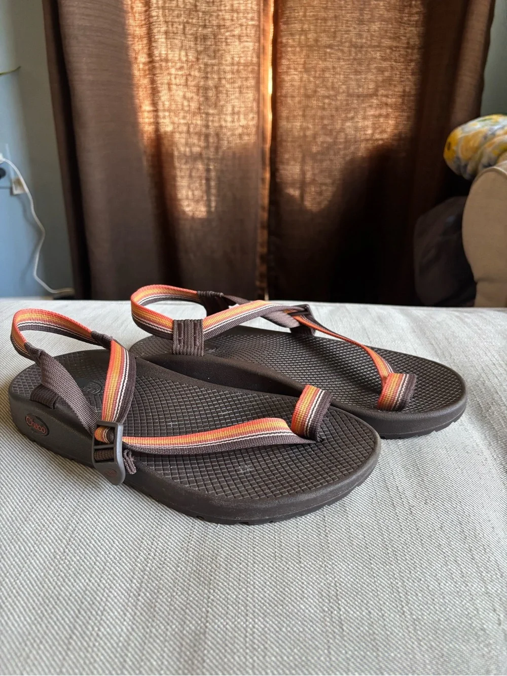 Chaco Women's Brown Sandals with Orange and Pink Stripes